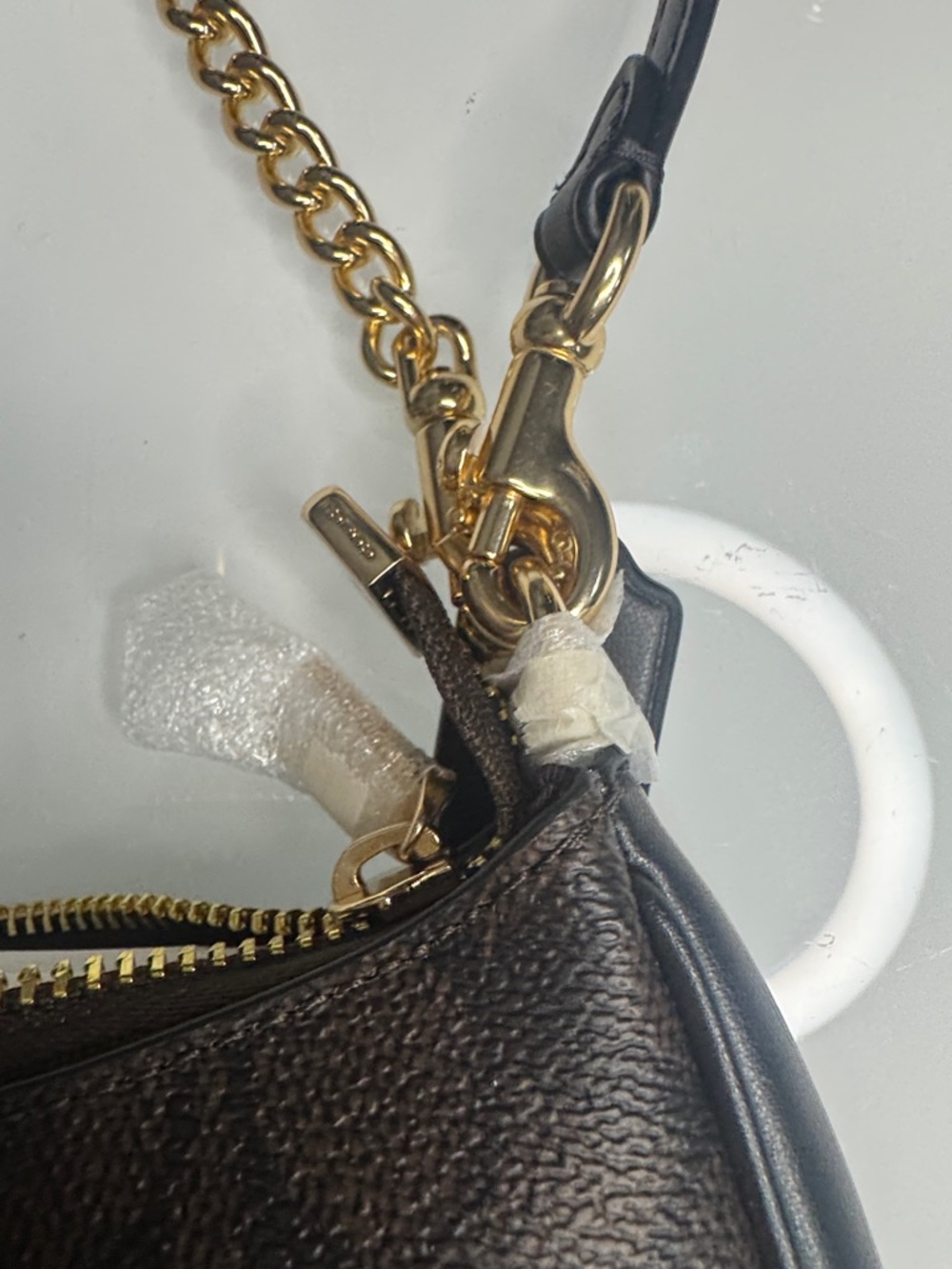 COACH Teri Dark Brown Signature Mini Crossbody or shoulder bag with Gold Chain - Picture 5 of 12